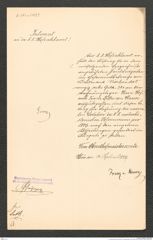 k.k. naturhistorisches Hofmuseum, Intendanzakten 1885-1896 (Hauer), Aktenzahl Z.565.a/1889, Seite 1